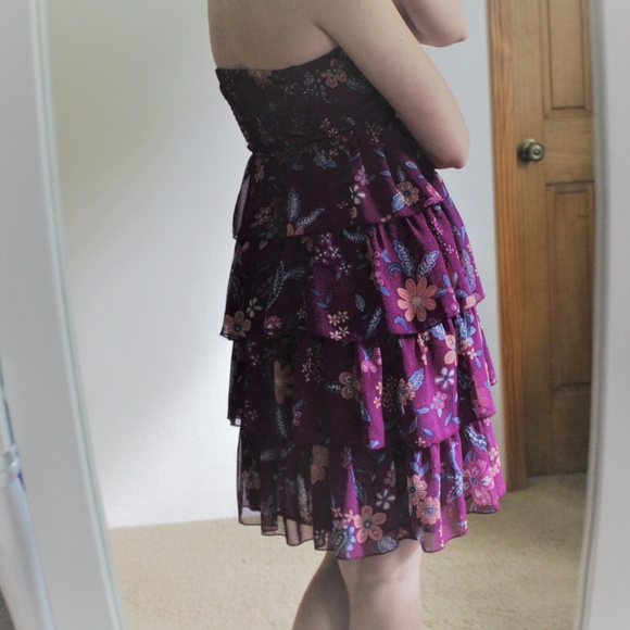 AMERICAN EAGLE PURPLE FLORAL RUFFLE DRESS - Picture 2 of 6